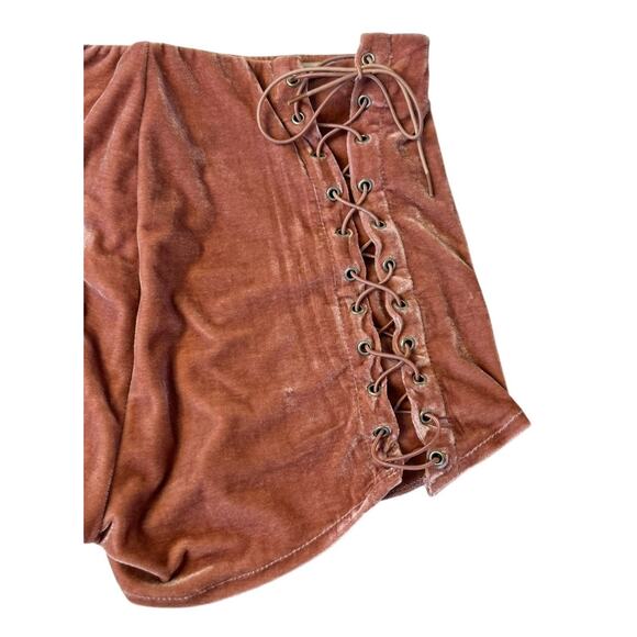 UNIF Dusty Pink Velvet Lace-Up Mini Shorts Rave Festival Club Sexy Velour Size M - Picture 7 of 8